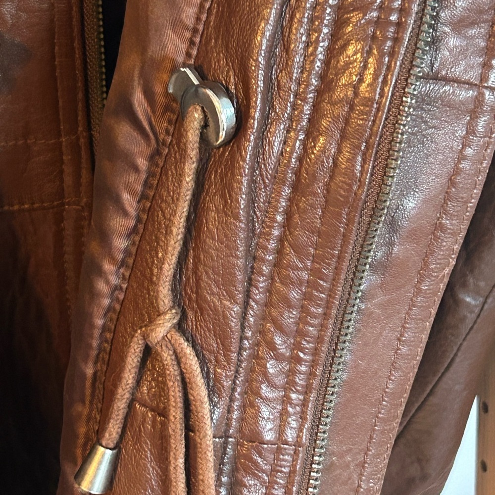 Context Brown Genuine Leather Collared Jacket Siz… - image 7